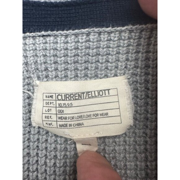 Current/Elliott Cardigan Women's 1 Navy Blue Gray Button Up V Neck Preppy - Picture 2 of 7